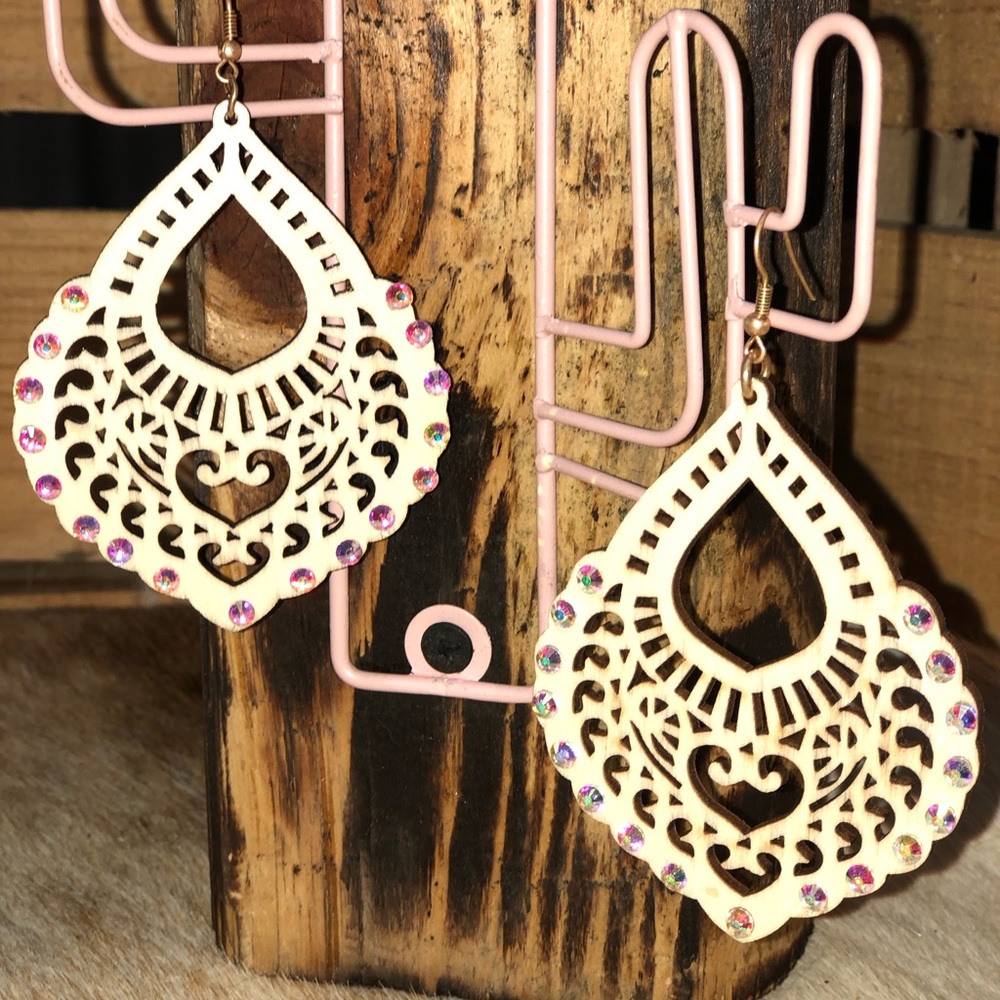 Wood chandelier earrings